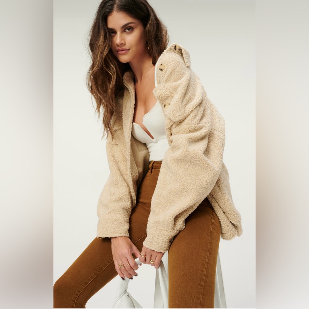 Oversized faux shearling jacket in cream
